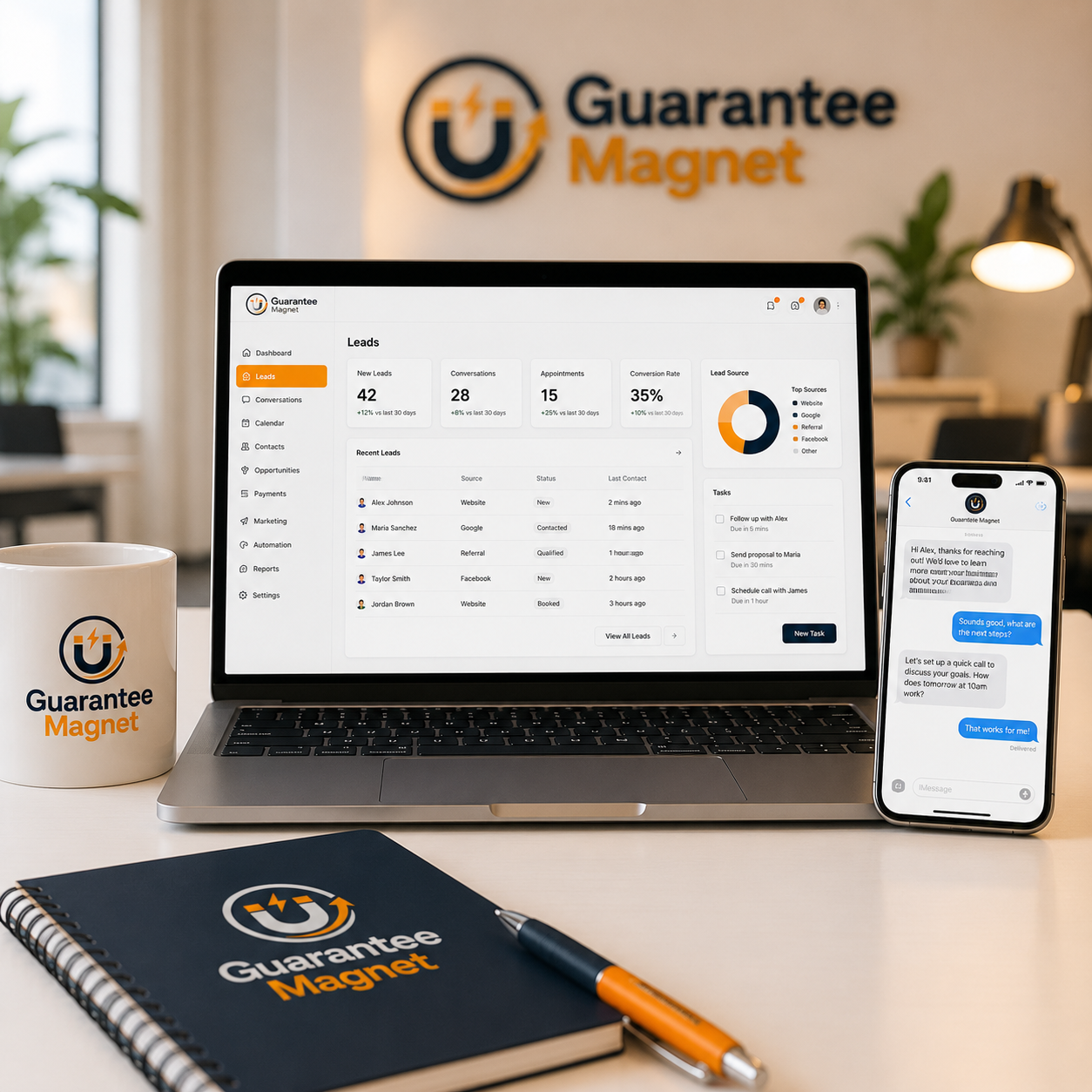 Guarantee Magnet HVAC lead pipeline dashboard with missed-call text-back
